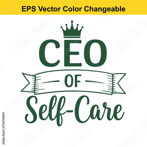 Vector art of ceo of selfcare text with crown and ribbon