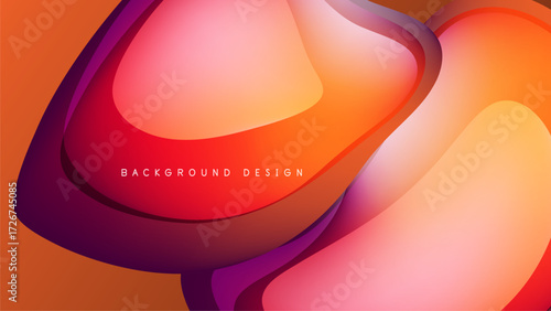 Abstract fluid shapes, vibrant orange, red, purple gradients. Modern design element over black background. Smooth curves create dynamic composition.