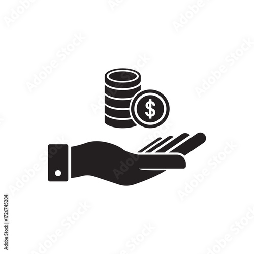 Money Icon Vector. Payment system. Coins Dollar cent on hand Sign isolated on white background. Flat design style