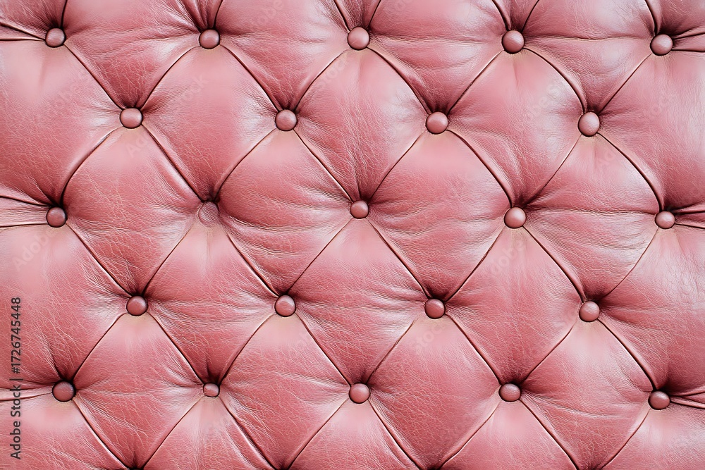 Fototapeta premium Detailed view displays tufted vintage pink leather upholstery with diamond pattern