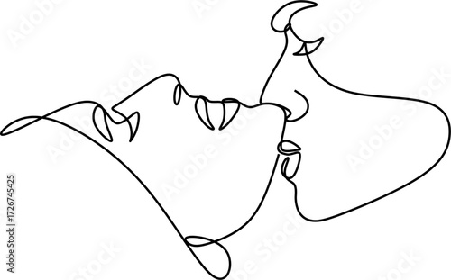 Linear portrait of a man and a woman. A man and a woman kissing. Avatar, tattoo, logo.