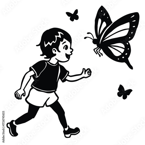 cartoon-child-chasing-butterfly-illustration-on-wh.eps