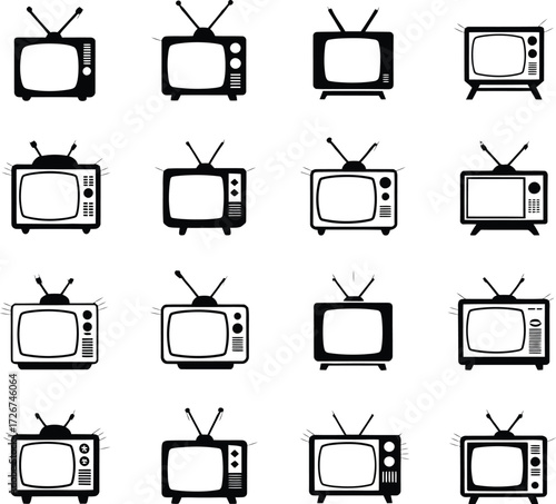 Collection of vintage television sets in a simple doodle art style