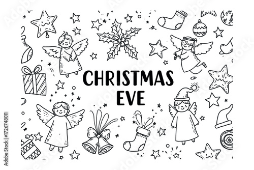 Christmas eve celebration holiday spirit festive background whimsical view family gatherings. Vector illustration