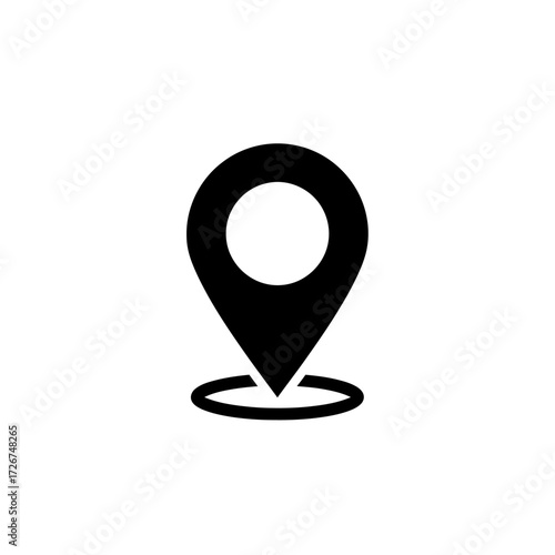 A simple black map pin icon with a circular base, representing a location, destination, or point of interest on a white background.