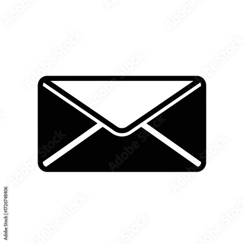A simple black and white graphic icon of a sealed envelope, representing mail, email, and communication.