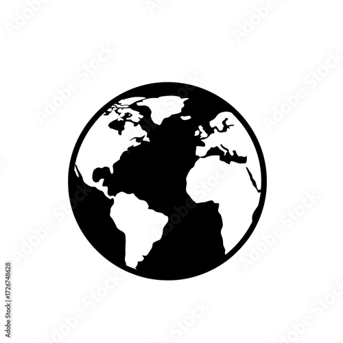 Illustration of the Earth showing continents and oceans in black and white.