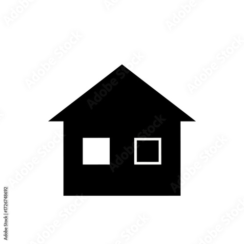 Simple black house silhouette with two windows on a white background, representing a basic dwelling or home icon.