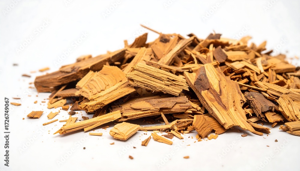 custom made wallpaper toronto digitalPiles of small, angular, and rough cut, brown and tan wood pieces on white background