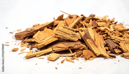 Wallpaper Mural Piles of small, angular, and rough cut, brown and tan wood pieces on white background Torontodigital.ca