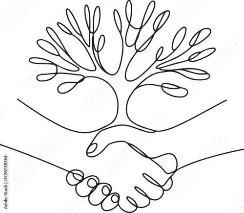 Symbolic Handshake with Tree Representing Unity, Growth, and Environmental Consciousness