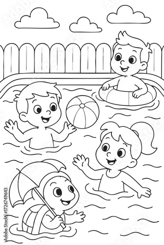 Playing in the Pool - kids coloring page
