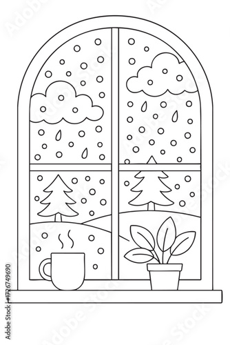 Snowfall Outside the Window - kids coloring page