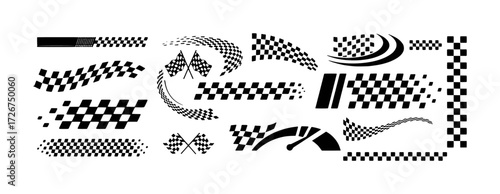 Collection of Black and White Racing Flags and Checkered Patterns