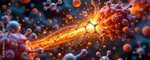 Wallpaper Mural surreal art of antioxidants intercepting radical cascade, glowing streams of light halt chain reaction, proteins and dna protected, protective energy pulses radiate from molecules Torontodigital.ca