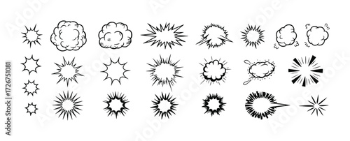 Collection of Hand-Drawn Comic Book Style Explosion and Sound Effect Graphics