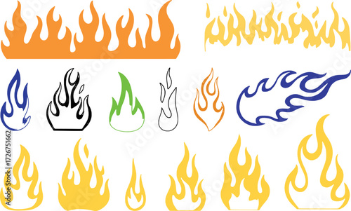 Collection of Stylized Flame Icons in Various Colors and Styles
