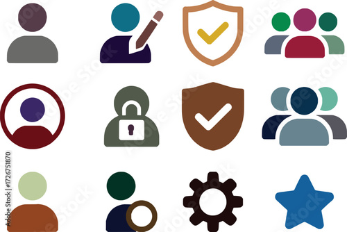 Collection of User Interface Icons: People, Security, Settings, and More