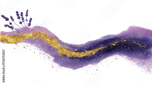 Abstract purple gold watercolor design