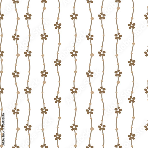 Vector pattern of fabric, wallpaper, wrapping paper, mats and bed sheets. Continuous and repeating pattern designed with flowers and vertical stripes.