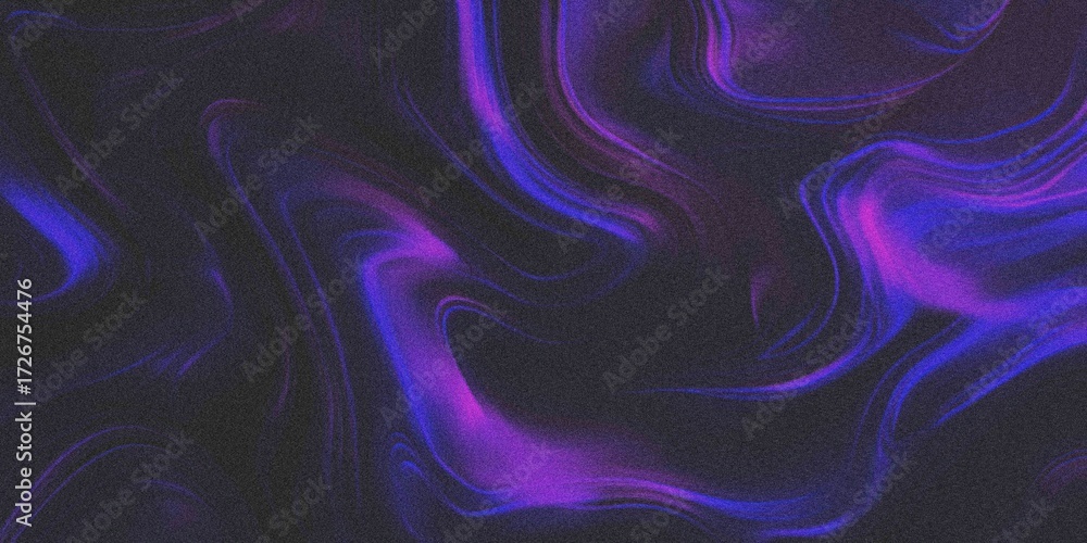Obraz premium Abstract swirling purple and blue shapes on a black, gradient empty space, grainy noise texture, retro soft texture, gradient background.