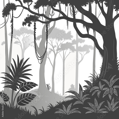 Amazon Jungle Silhouette in Black and White