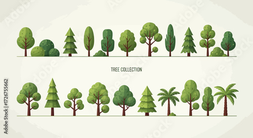 Diverse Flat Design Tree and Bush Collection Vector Set