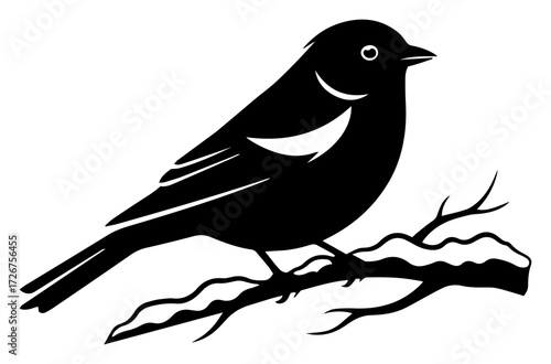 Songbird silhouette perched on twig – minimalist garden sparrow vector icon for nature design
