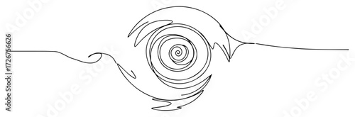 Elegant single‑line water whirl forming hypnotic spiral wave – abstract fluid motion continuous‑line vector icon