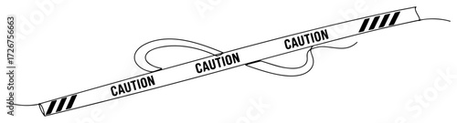 Diagonal caution tape strip with hazard stripes and warning text – minimalist safety barrier vector icon