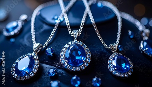 Exquisite Blue Sapphire Jewelry Displayed on a Luxurious Dark Background
