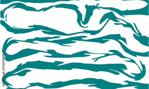 Abstract Teal Wavy Lines on White Background. Modern Organic Liquid Flowing Marble Pattern.