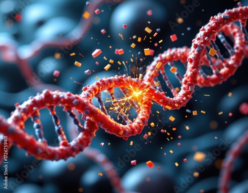 Wallpaper Mural conceptual molecular scene of free radicals oxidizing nucleotides in dna, bases mutated, oxidative particles glowing, realistic biological art explaining oxidative dna damage at microscopic level Torontodigital.ca