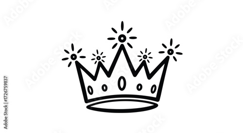 An elegant hand drawn crown symbolizing royalty and authority in a simple black and white design.