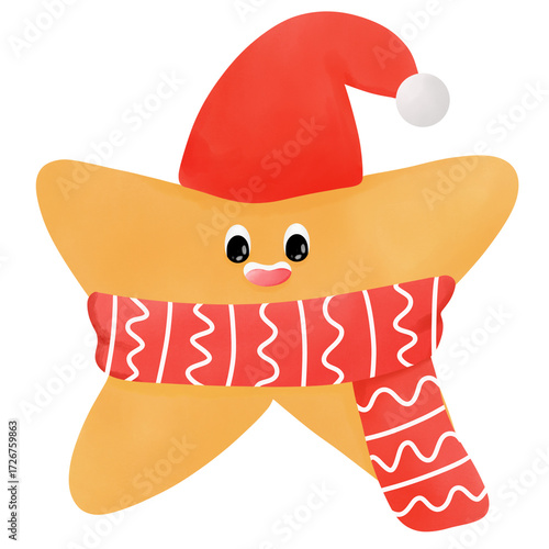 Happy Star Wearing Santa Hat and Cozy Scarf