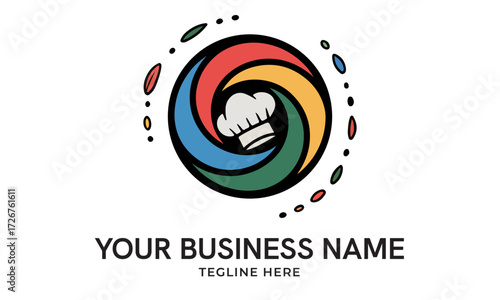 Modern restaurant branding, chef icon, multicolour food emblem. vector logo design illustrator template