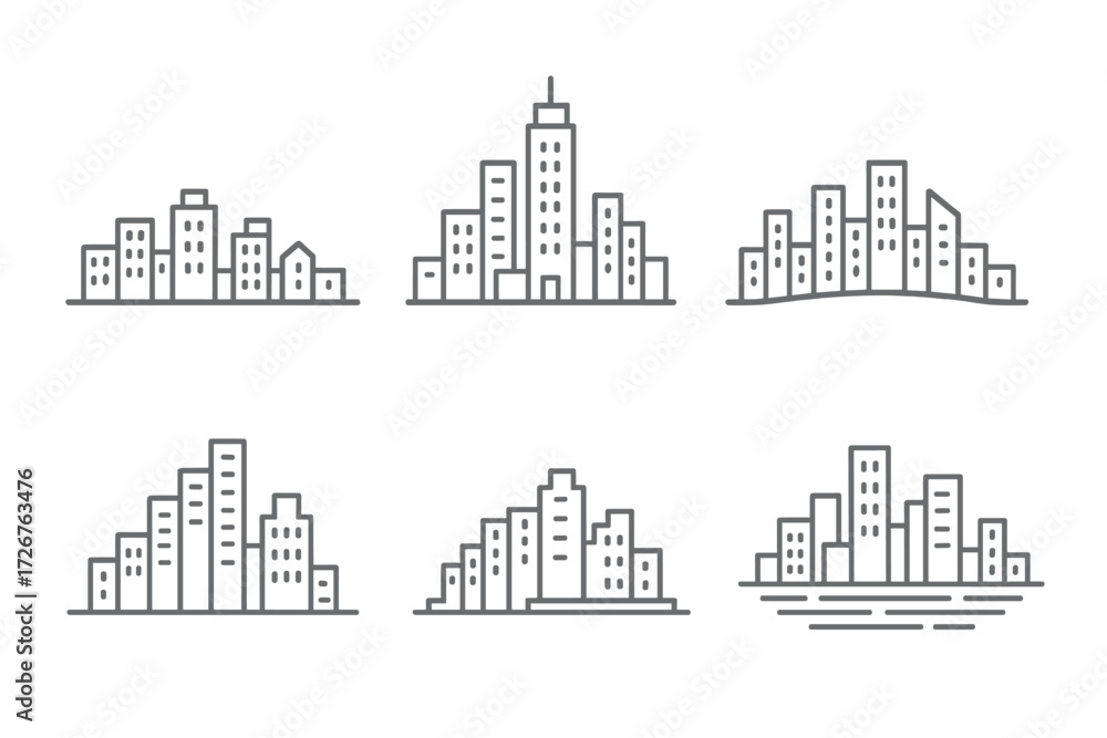 Fototapeta premium Contemporary city skyline featuring diverse urban building silhouettes and architectural structures
