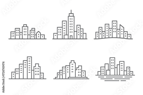 Contemporary city skyline featuring diverse urban building silhouettes and architectural structures