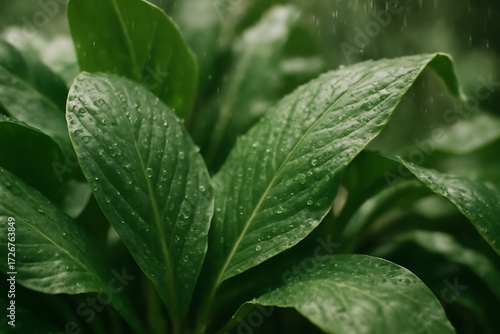 Wallpaper Mural Close Up of Rain-Drenched Green Tropical Leaves Torontodigital.ca