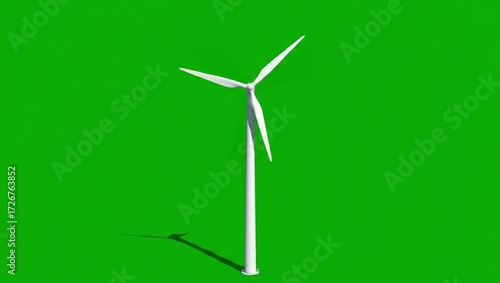 Wind turbine spinning around isolated on green screen 4k stock video