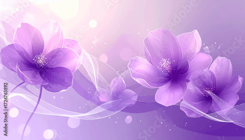 Violet Petals with Light Ribbons. Shiny Violet Flower Composition. Romantic Violet Petals Wallpaper. Glowing Violet Bouquet Abstraction. Violet Bloom Elegance. Soft Violet Floral Light Trails
