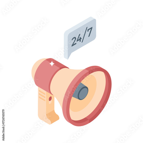 Customer service notification, megaphone with chat bubble isometric vector