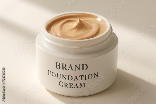 Wallpaper Mural Neutral Beige Foundation Cream in White Container for Skin Care Torontodigital.ca