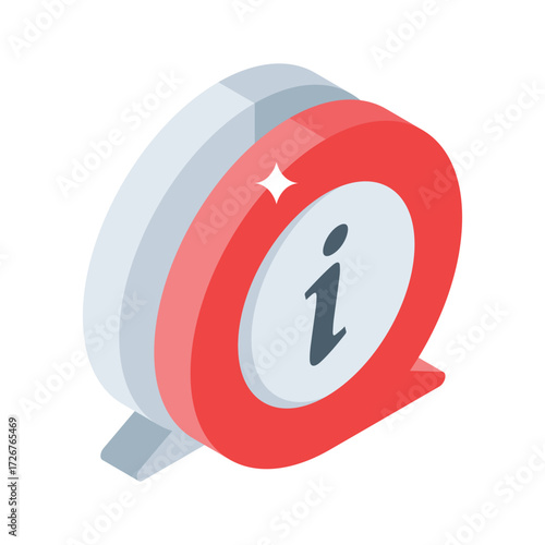 Isometric icon of chat bubble with information sign