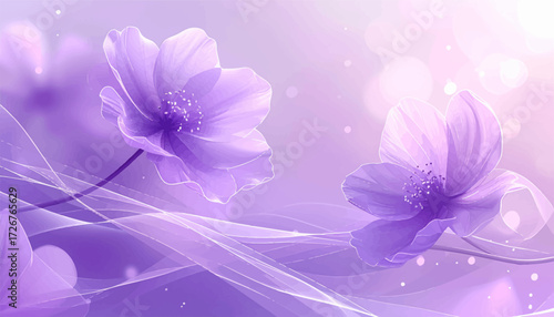 Soft purple flowers with glowing ambiance. Elegant lavender blooms with dreamy effect. Purple floral design with soft lighting. Dreamy floral design with purple hues. Elegant purple flowers