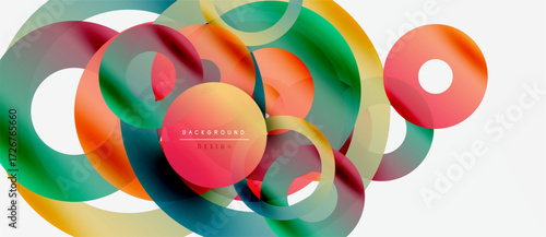 Abstract colorful design. Overlapping translucent circles create dynamic visual effect. Modern graphic element for backgrounds.