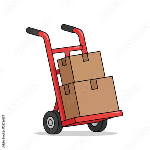 Hand Truck with Boxes Ready for Delivery and Moving in Business and Construction Settings for Logistics, Supply Chain, and Material Handling Websites