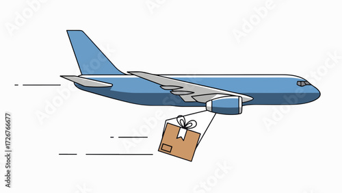 Sending gifts using an airplane, perfect for fast air delivery services. Air delivery of presents is efficient, with airplane carrying carton box with ribbon for quick air delivery.