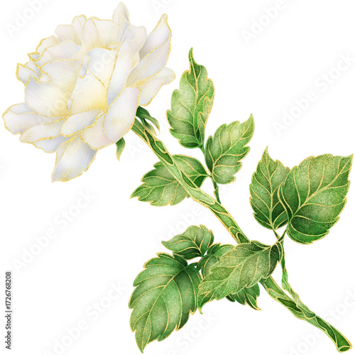 Tableau sur toile Realistic botanical watercolor illustration with luxury gold outline of alabaste