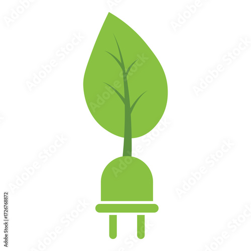 Eco Energy Plug with Green Leaf Symbol – Sustainable Renewable Energy Icon